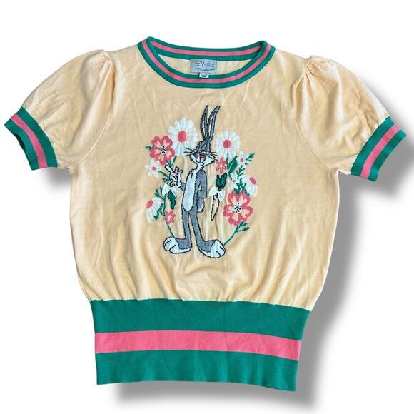 Unique Vintage x Looney Tunes Bugs Bunny Puff Sleeve Embroidered Top XL 1X - Picture 1 of 7